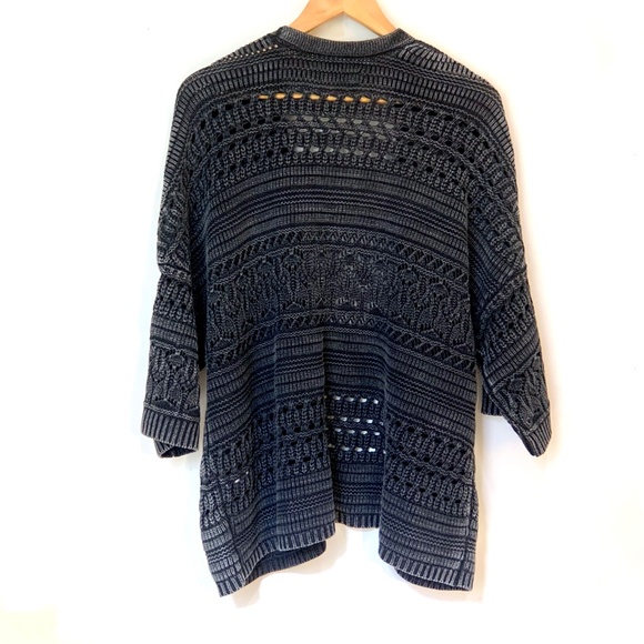 Lucky Brand Dark Acid Wash Open Front Crochet Cardigan Size Small - Picture 11 of 15